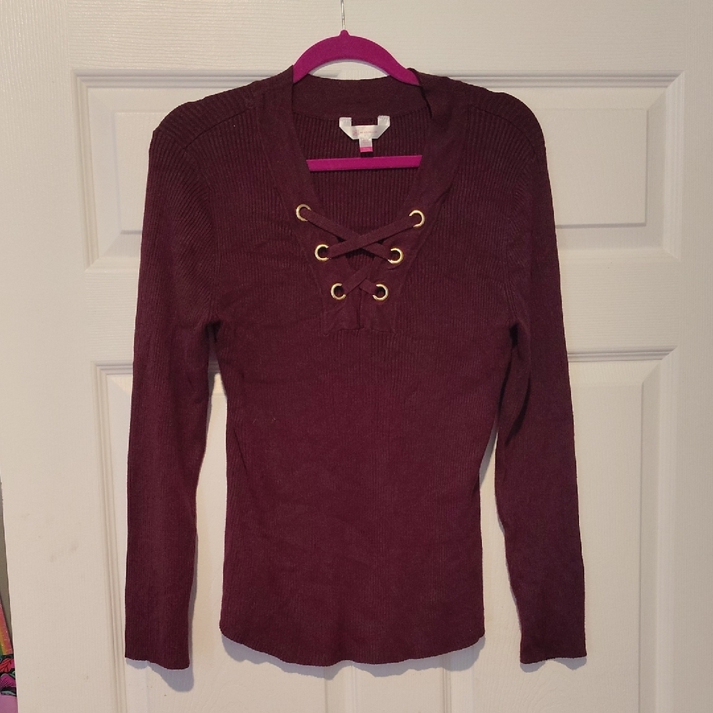 Women's Burgundy Lace-Up Sweater